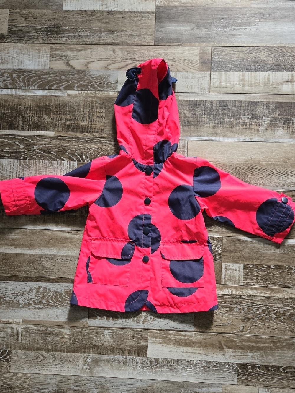 London Fog Ladybug Rain Jacket in Bright Pink with Black Dots